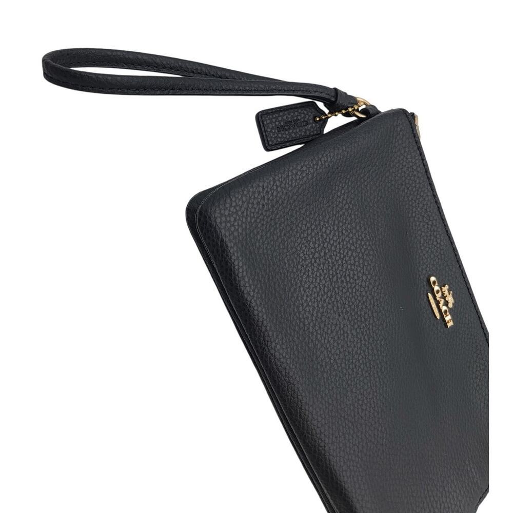 Coach Black Pebbled Leather Double Corn Zip Card Case Clutch Wristlet - Picture 2 of 10
